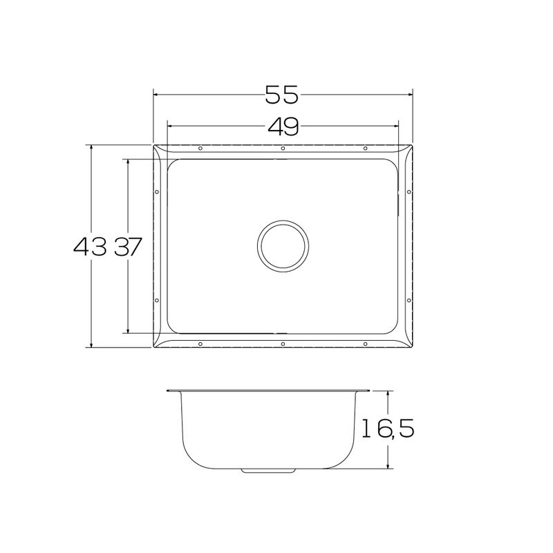 Lavaplatos submontar ideal sencillo satinado 55 x 43 cm Socoda